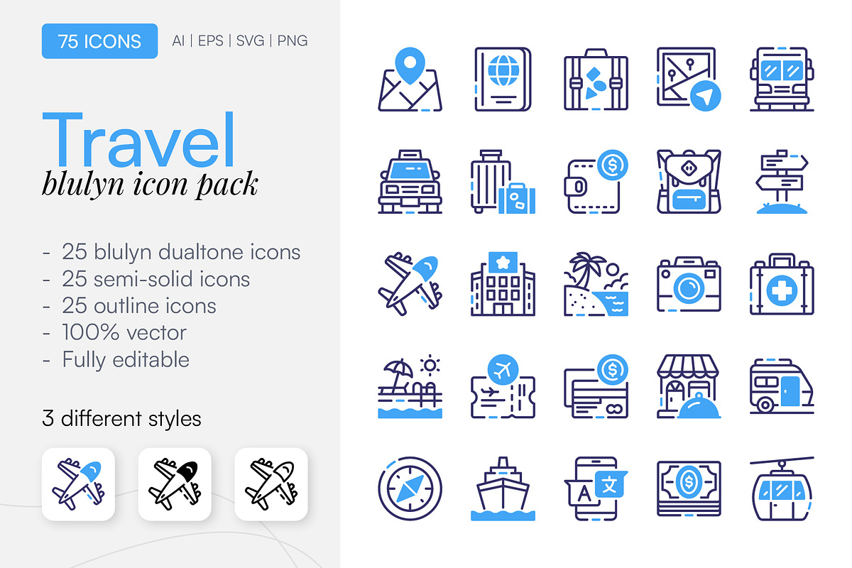 75 Travel Icon Pack, a Duotone Icon by Bilicube Studio (Photo 1 of 2)