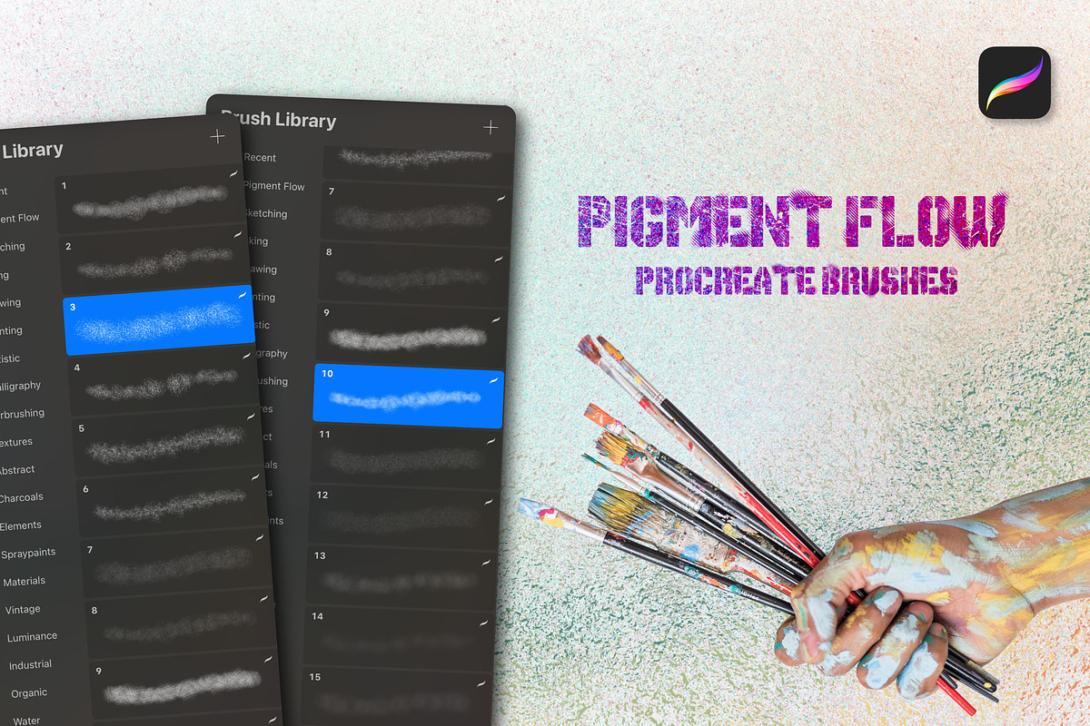 Pigment Flow Procreate Brush Set, a Brush Add-On by itefan Studio (Photo 2 of 2)