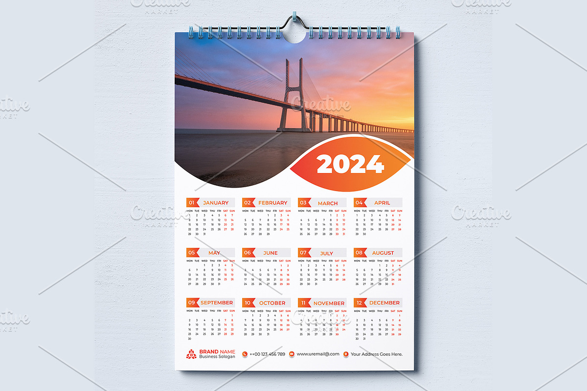 Creative Wall Calendar 2024, a Stationery Template by pixelcreatx (Photo 1 of 3)