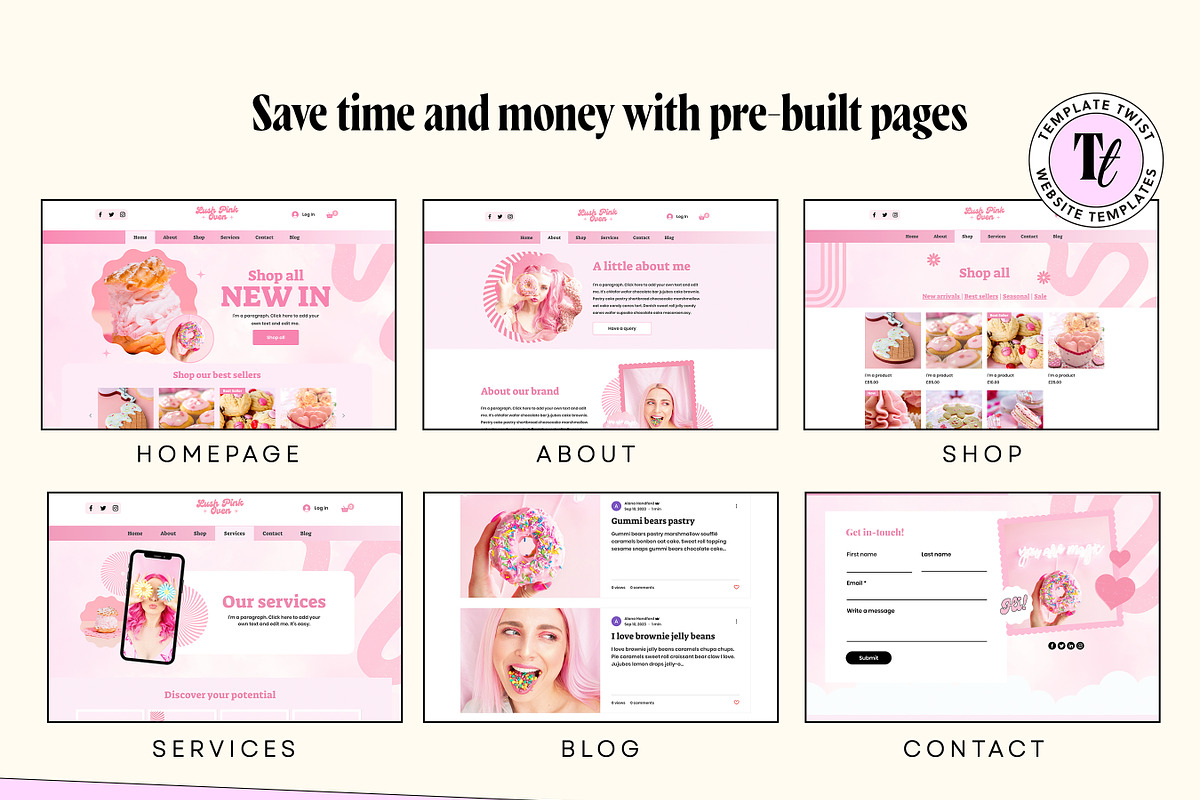 Pink Bakery Cake Website Template, a Wix Template by Template Twist Shop (Photo 6 of 10)