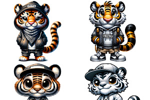 Streetwear Tiger Clipart PNG Set