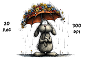 Whimsical Rainy Bunny Clipart, an Animal Illustration by GiraffeCreative (Thumbnail 16 of 19)