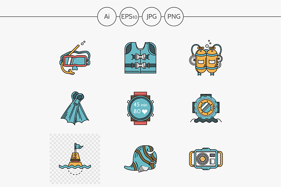 Diving Flat Design Vector Icons