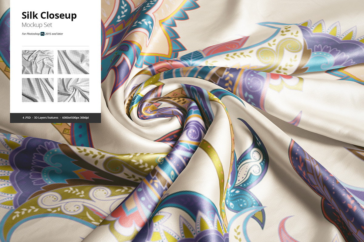 Silk Closeup Mockup Set, a Print Template by WebAndCat (Photo 1 of 7)
