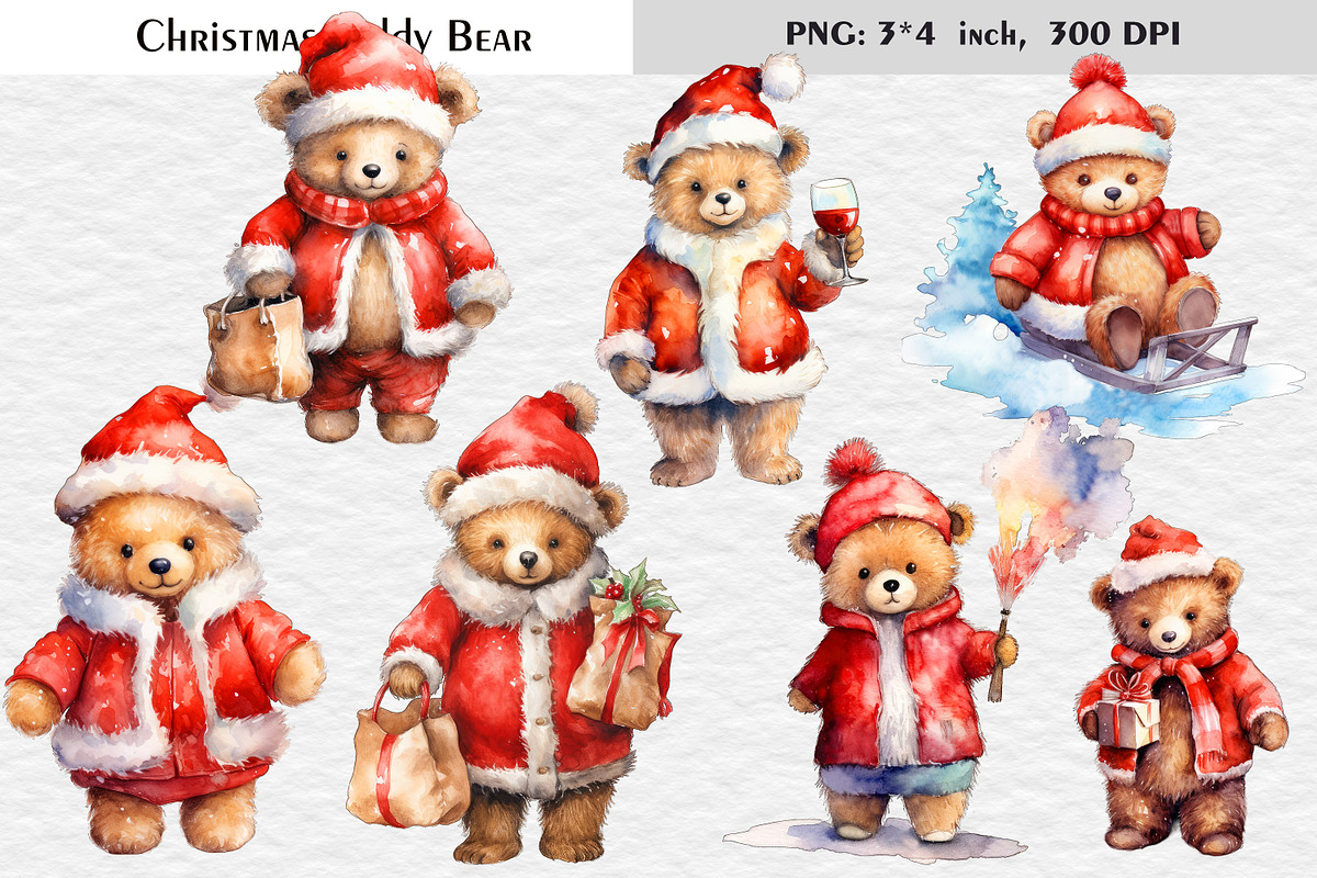 Christmas Teddy Bear Clipart, a Graphic by Kseniia_designer's shop (Photo 4 of 5)