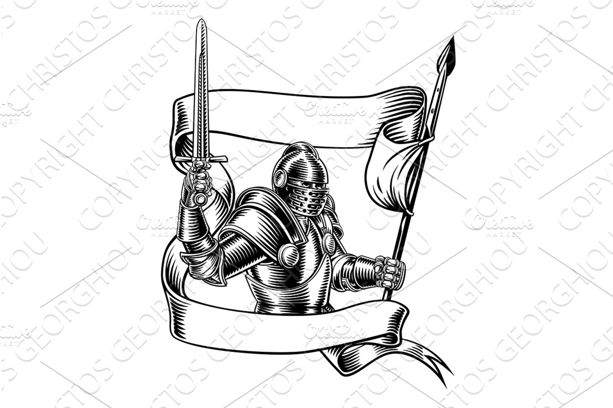 Knight With Banner Battle Flag, an Illustration by Christos Georghiou