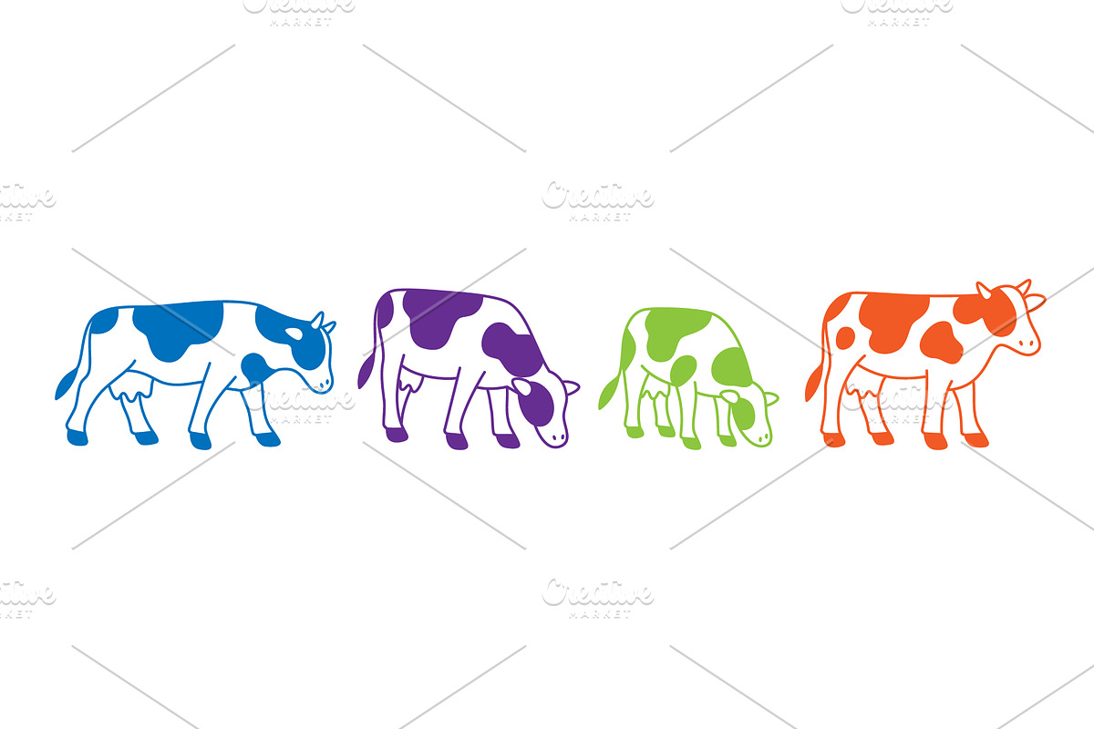 Set of cows in various poses and, an Animal Illustration by GraphiShop