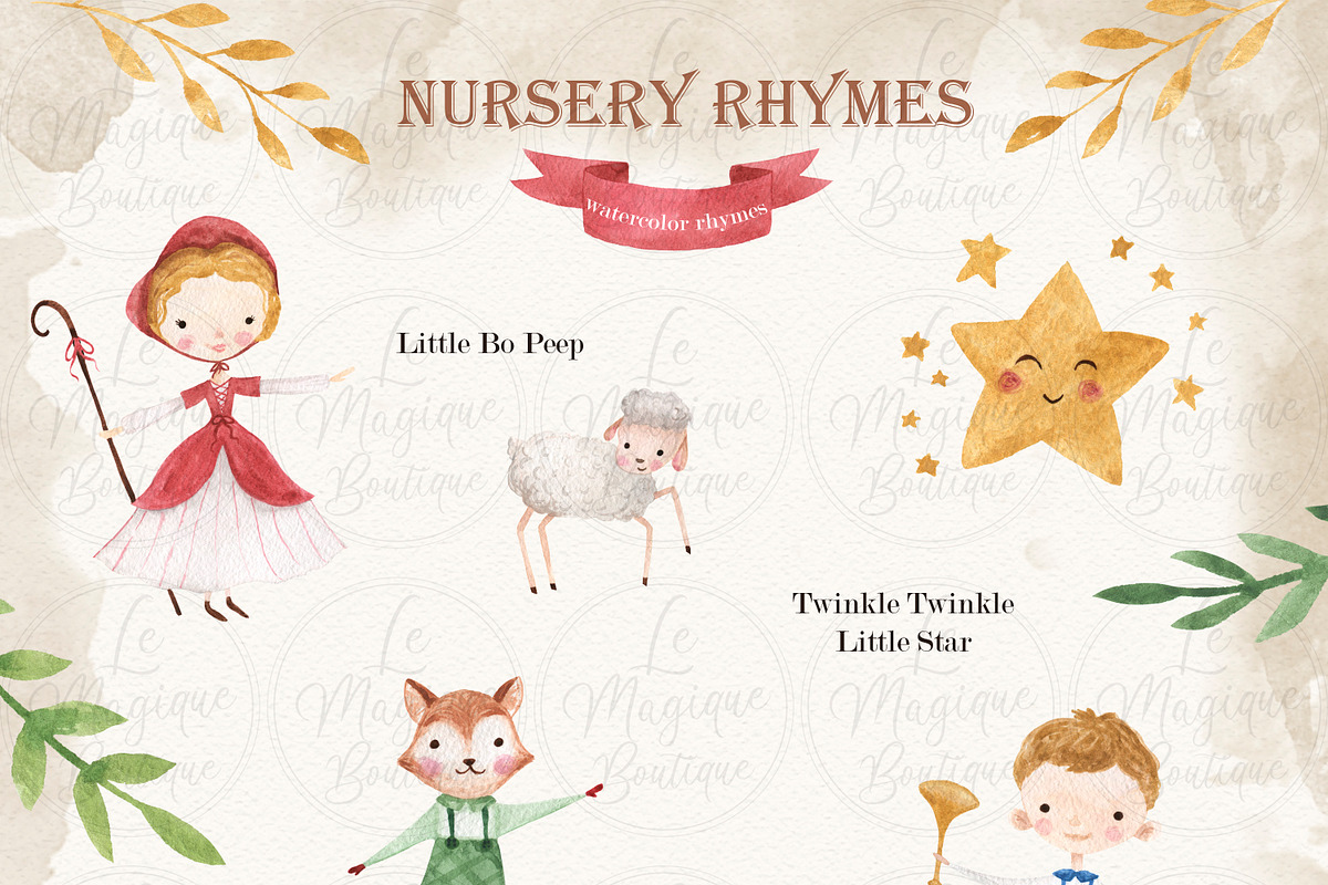 Watercolor Nursery Rhymes Clipart, an Animal Illustration by LeMagiqueBoutique (Photo 2 of 7)