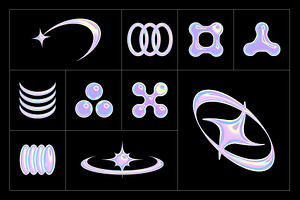 Y2K PNG Elements - 7 Color Versions