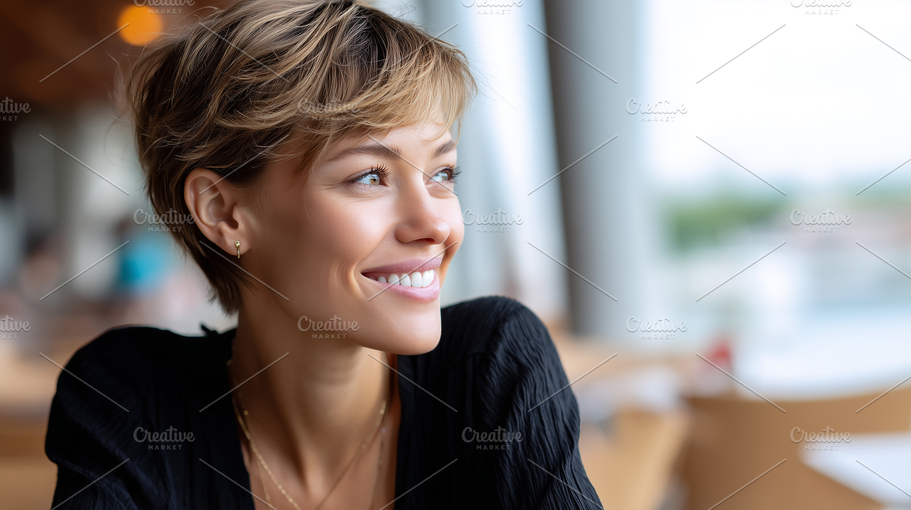 Cheerful young woman with short hair, a Person Photo by MistyDay