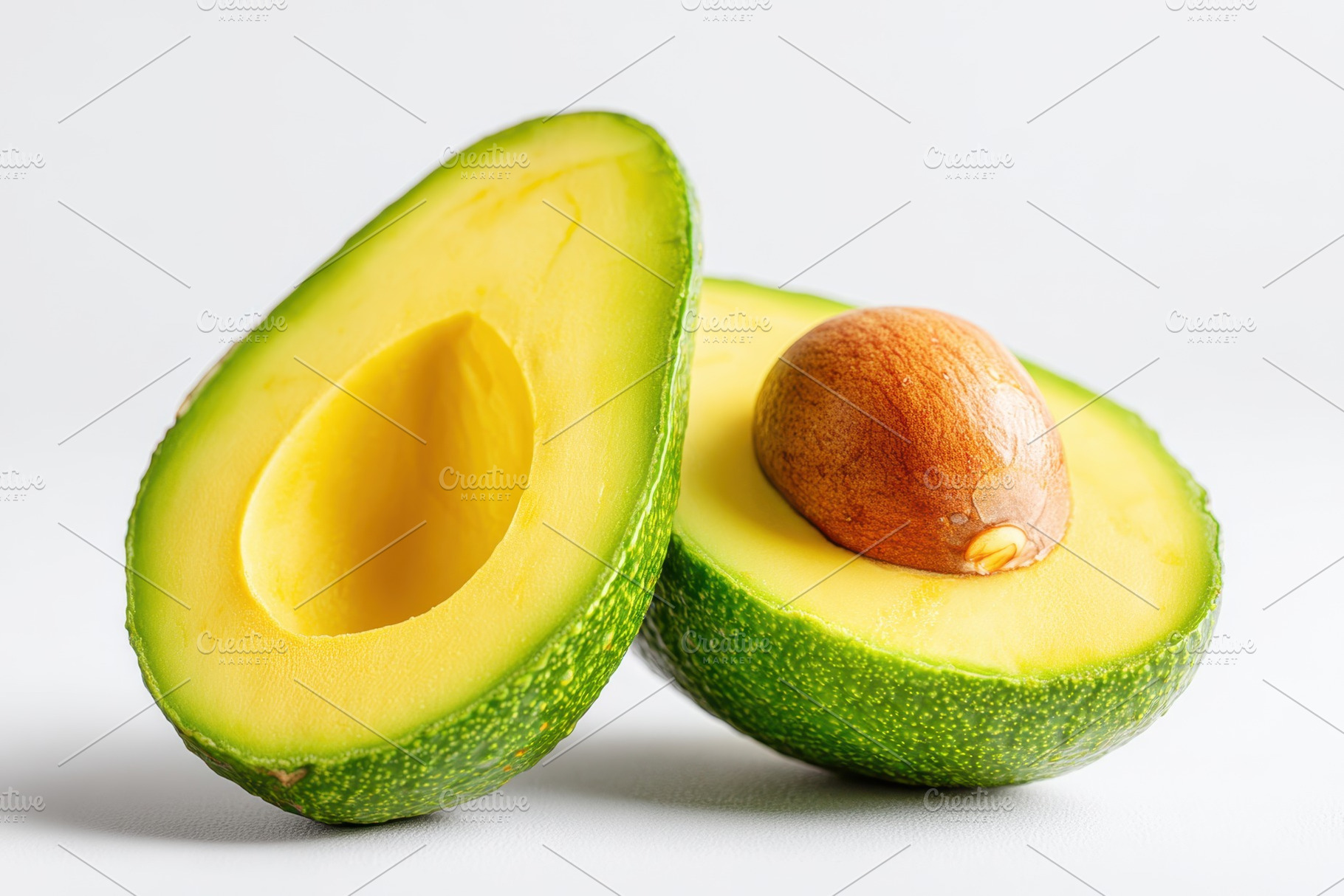 Freshly sliced avocado on white background, a Food & Drink Photo by AlyaAnd