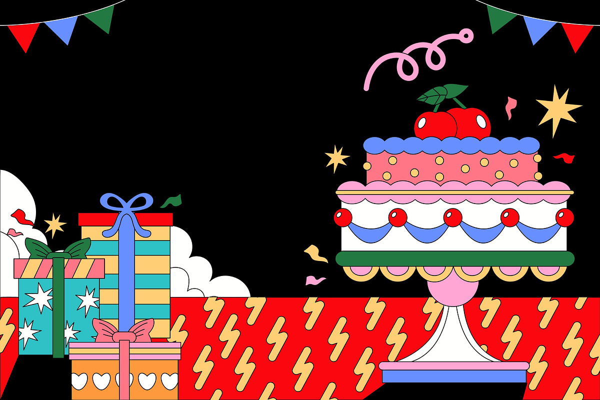 Black Birthday Banner Illustration, a Decorative Illustration by graphicook