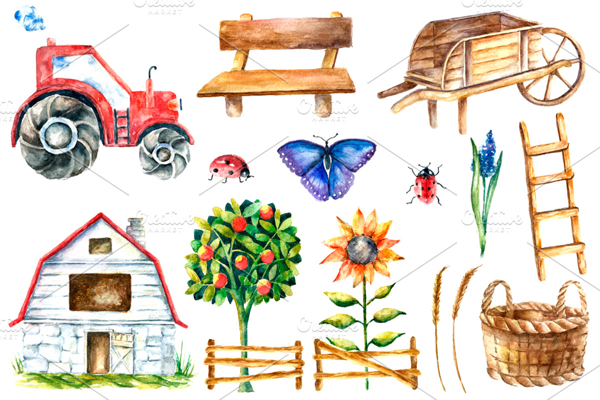 Watercolor Organic Farm, a Food Illustration by Vikeriya (Photo 2 of 7)