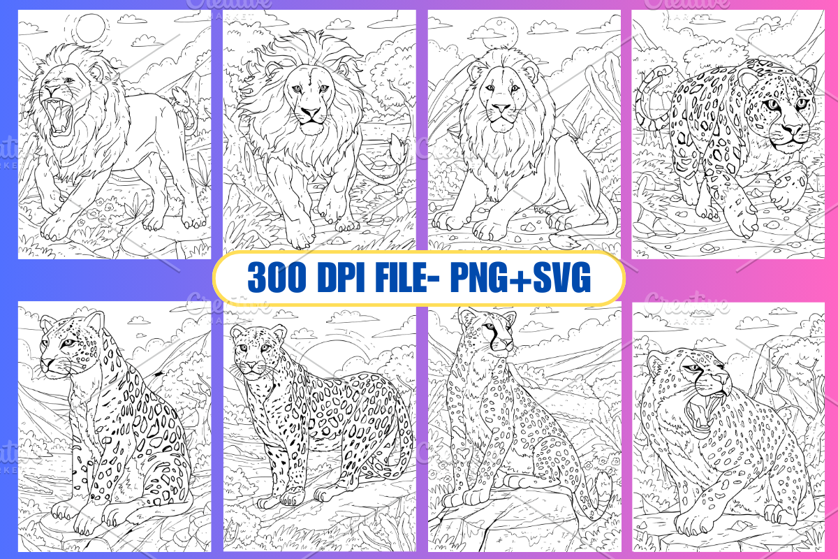Big Cat Coloring Pages for Adults, an Animal Illustration by Coco Bloom (Photo 2 of 5)