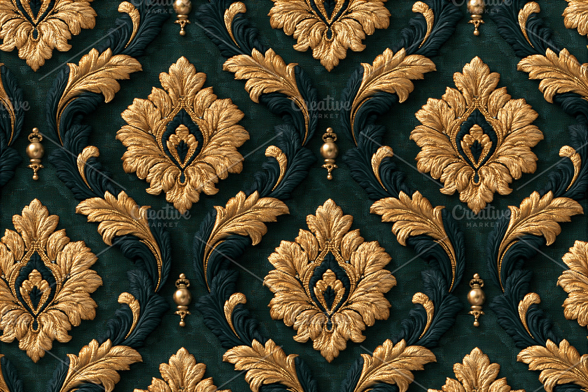 Seamless pattern golden baroque floral pattern with ornate damas, a Pattern Graphic by Studio ANNA