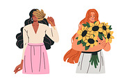 Happy women with flower bouquets set, a Person Illustration by Good Studio (Thumbnail 3 of 12)
