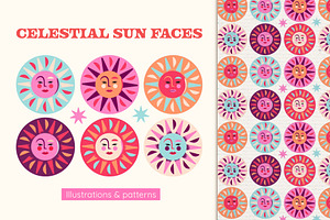 Celestial Sun Faces, a Pattern Graphic by The Inking Rose