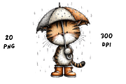 Whimsical Funny Rainy Cat Clipart, an Animal Illustration by GiraffeCreative (Thumbnail 12 of 20)