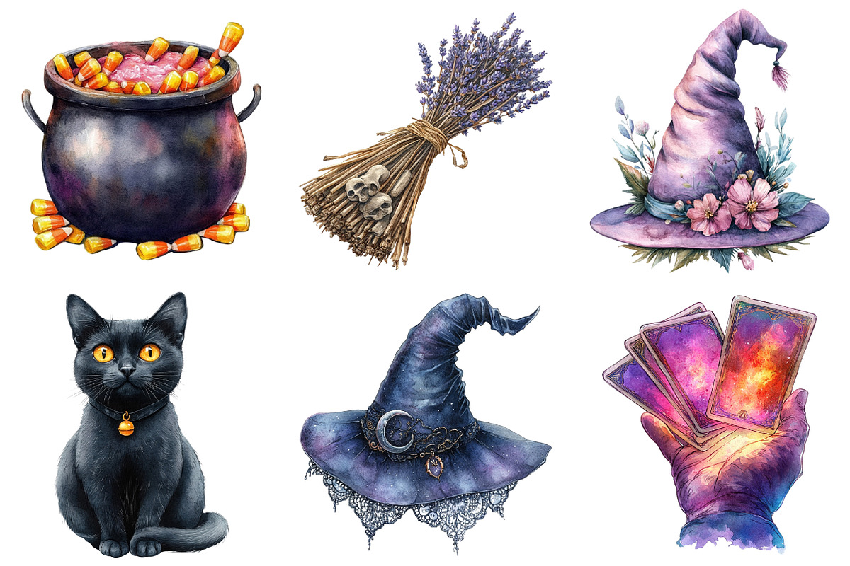 Watercolor Halloween Witches Clipart, an Illustration by Daily.Designs (Photo 4 of 5)