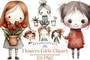 Flowers Girls Clipart Bundle, an Illustration by DreamCafeArt (Thumbnail 1 of 8)