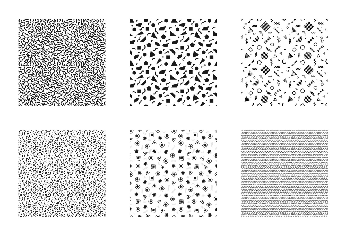 Black & White seamless patterns 90`s, a Pattern Graphic by Vectorchoice (Photo 2 of 7)