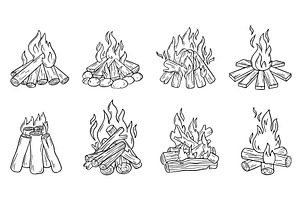 Doodle bonfire with logs. Outdoor, an Illustration by Valerie Bodnar