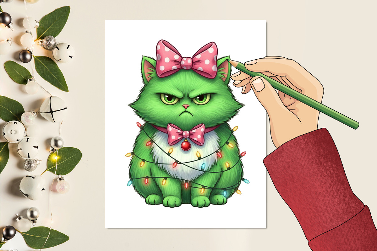 Green Angry Christmas Cat Png, an Illustration by designcity5 (Photo 2 of 8)