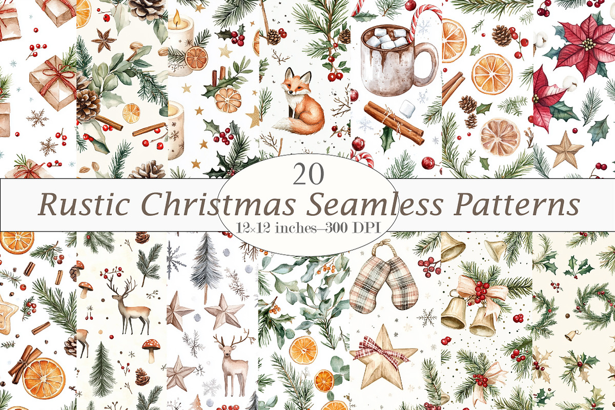 Rustic Christmas Seamless Patterns, a Pattern Graphic by Design Market (Photo 1 of 4)