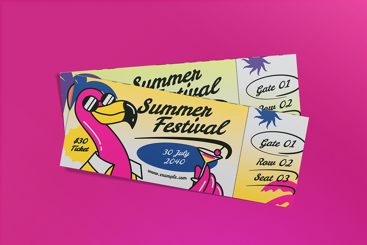 Yellow Retro Summer Festival Ticket, a Card Template by graphicook (Photo 1 of 3)