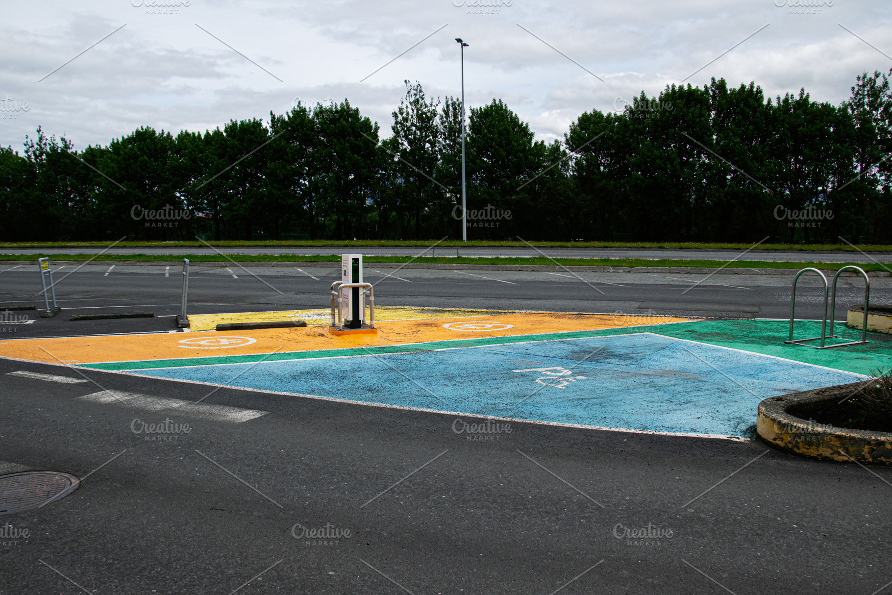 Colorful outdoor parking space for pets in Reykjavik, Iceland under cloudy sky, a Photo by AS photostudio