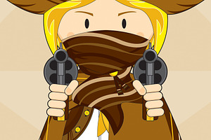 Cartoon Masked Cowgirl Gunslinger