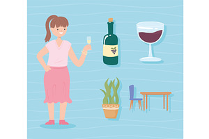 set of woman and drink, a Person Illustration by studiogstock