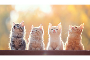 Four Fluffy Kittens Sitting Side-by, an Animal Photo by Lermont51