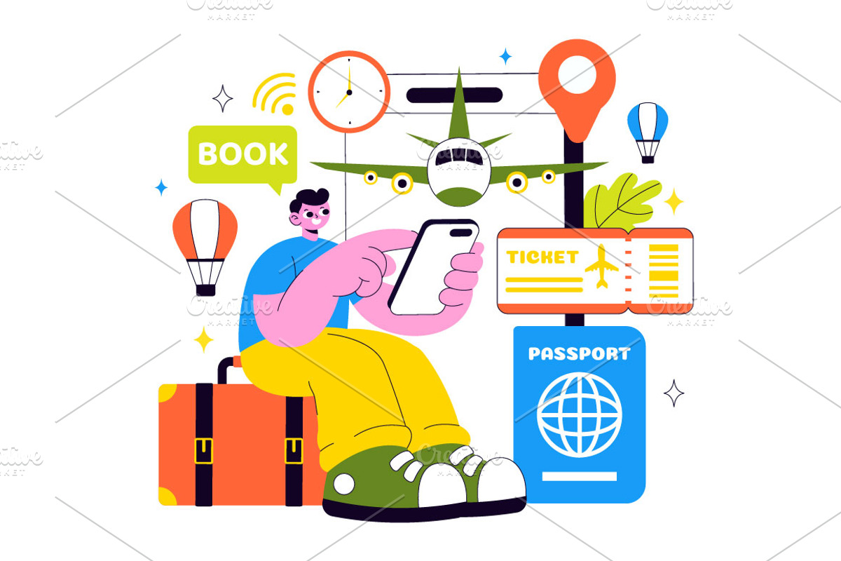 10 Online Ticket Travel Illustration, a Person Illustration by denayunebgt (Photo 4 of 4)