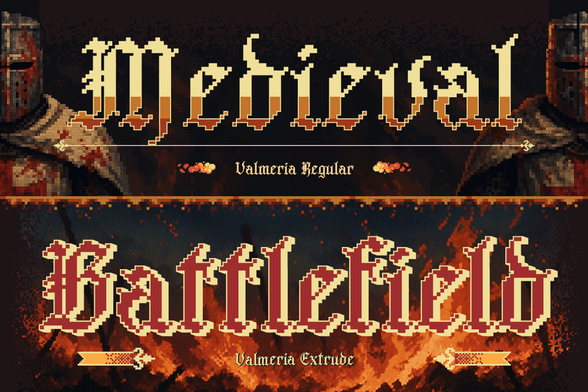 Valmeria - Medival Pixel, a Serif Font by Burntilldead (Photo 5 of 12)