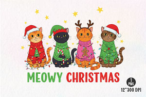 Meowy Christmas Cat Subllimation Png, an Illustration by Dream Creation