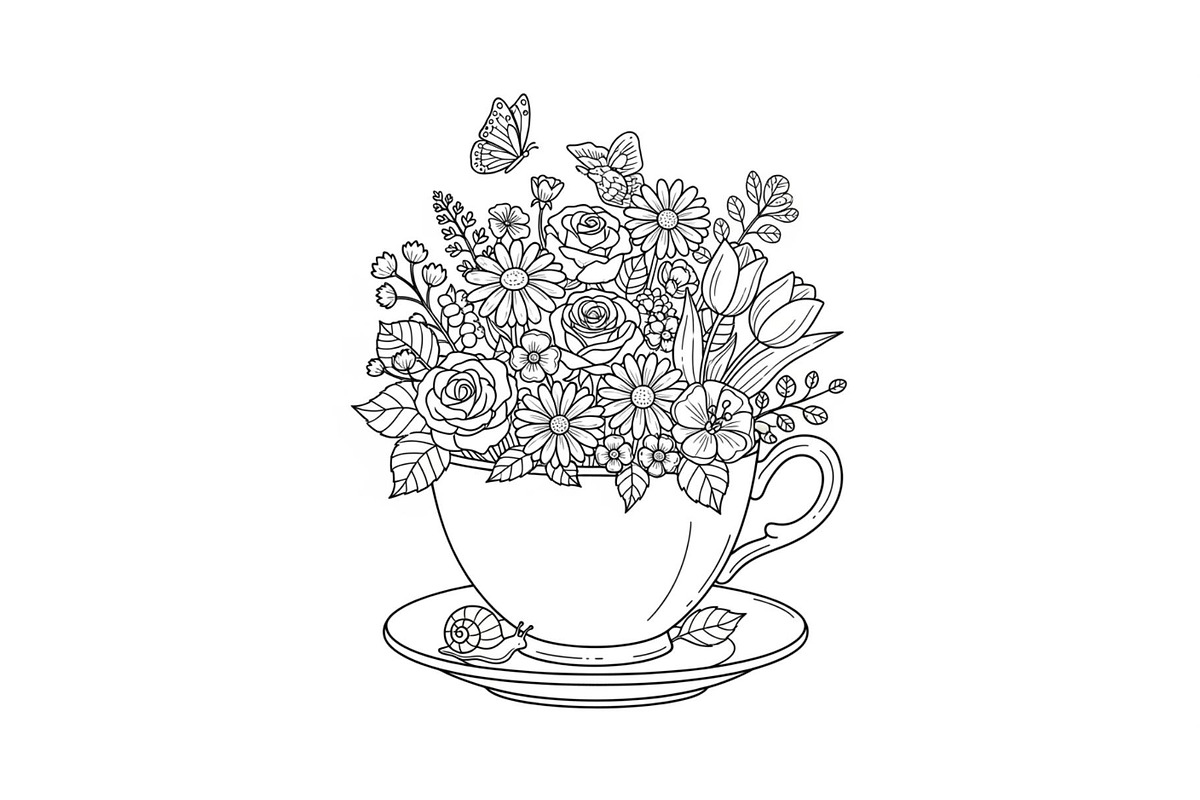 Floral Teacup Line Art Bundle, an Illustration by Gfx_Store (Photo 47 of 51)