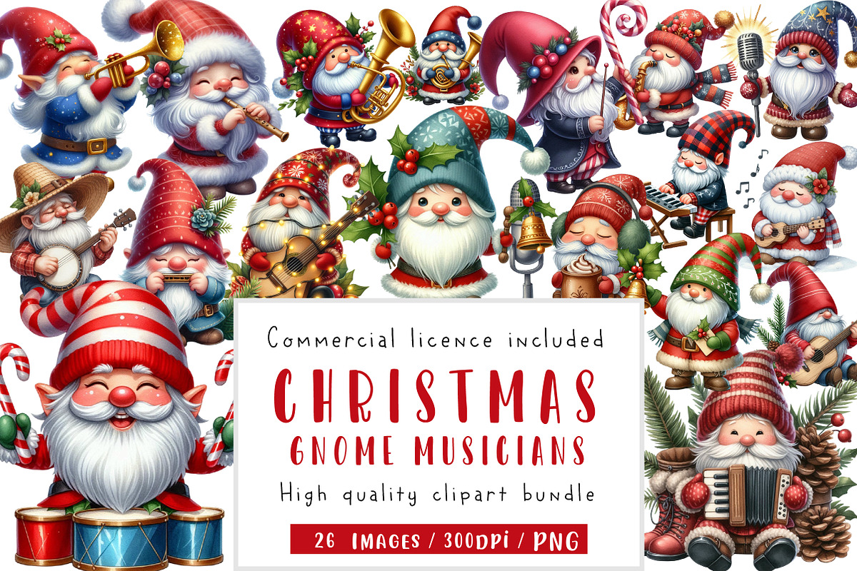 Christmas Gnome Musicians Sublimatio, an Illustration by CreationArt (Photo 1 of 5)