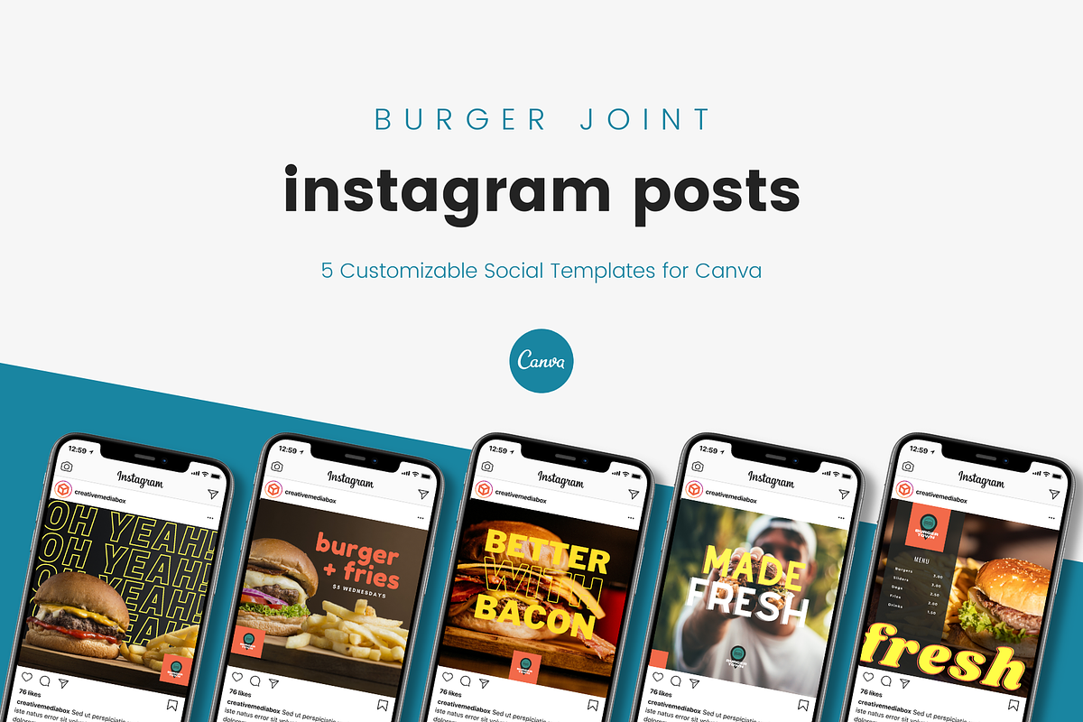 Burger Restaurant Canva Templates, a Social Media Template by Creative Media Box (Photo 1 of 2)