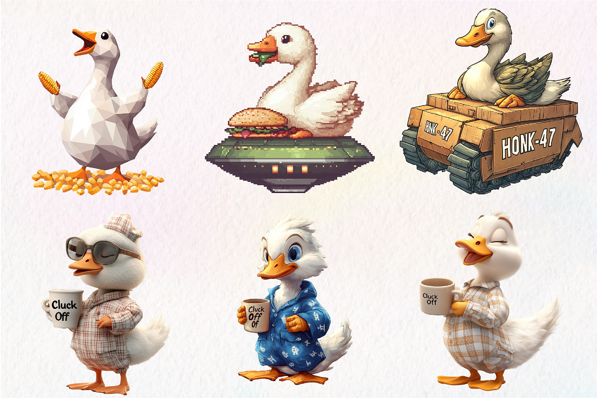 Blocky-Style Funny Goose PNG Bundle, an Illustration by CreationArt (Photo 8 of 9)