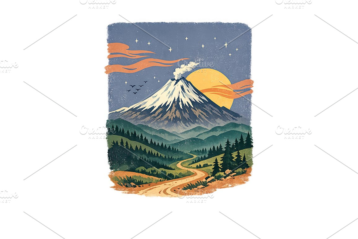 Vintage Mountain Wall Art, Volcano, a Background Graphic by LaseredNinja (Photo 3 of 3)