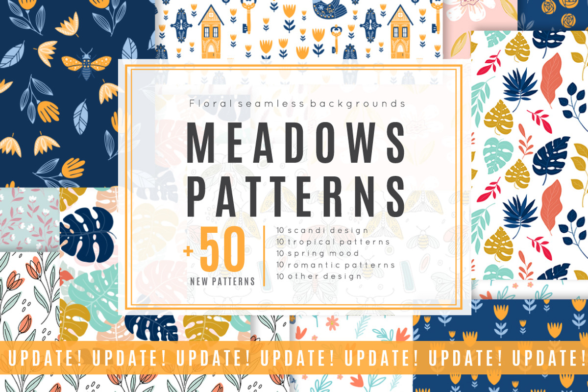 Meadow 100 floral seamless patterns, a Pattern Graphic by DariSmartArt (Photo 1 of 33)