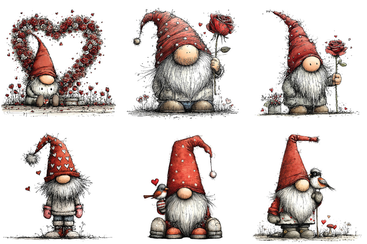 Whimsical Valentine Gnomes Clipart, an Illustration by CraftArtStudio (Photo 6 of 6)