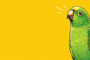 Green parrot on a bright yellow, an Animal Photo by MistyDay
