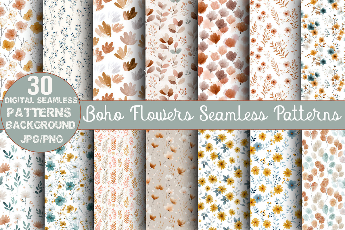 Minimal Boho Flowers Seamles Pattern, a Pattern Graphic by DreamCafeArt (Photo 1 of 7)