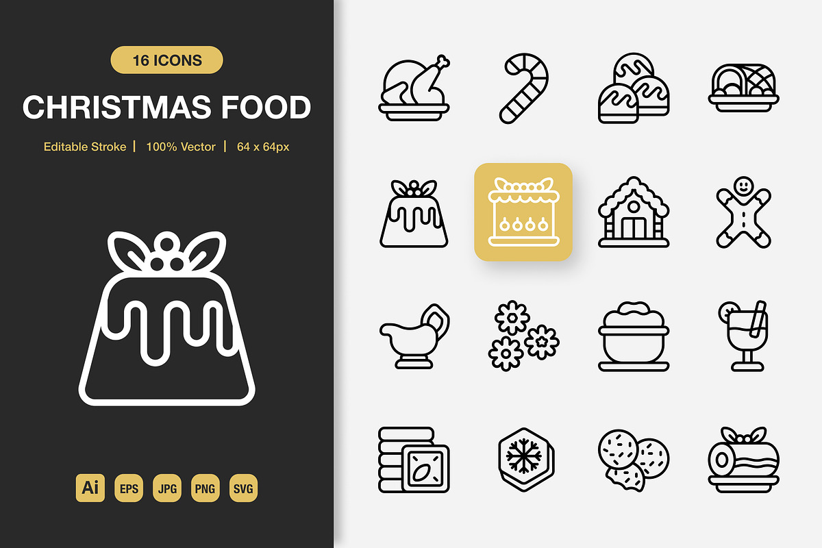 Christmas Food Outline Icons, an Outline Icon by Spacepixel Creative