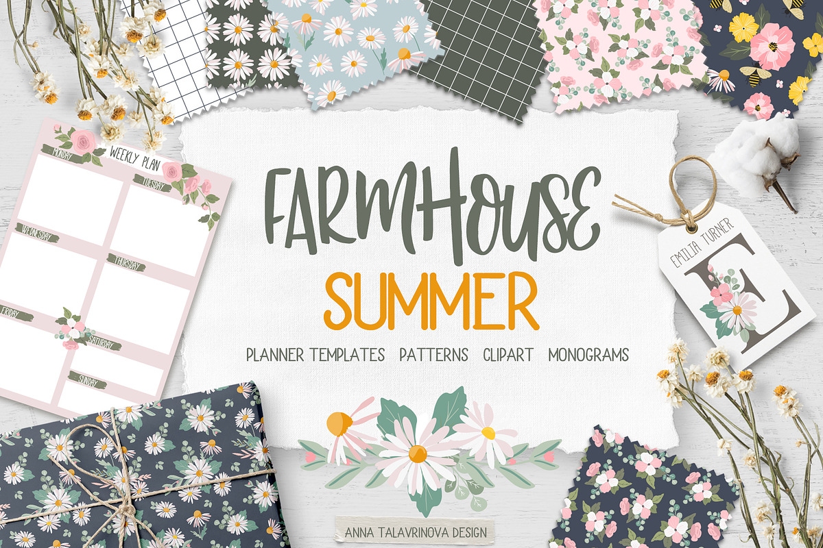 Farmhouse Summer bundle, a Texture Illustration by Cozy pattern shop (Photo 1 of 9)