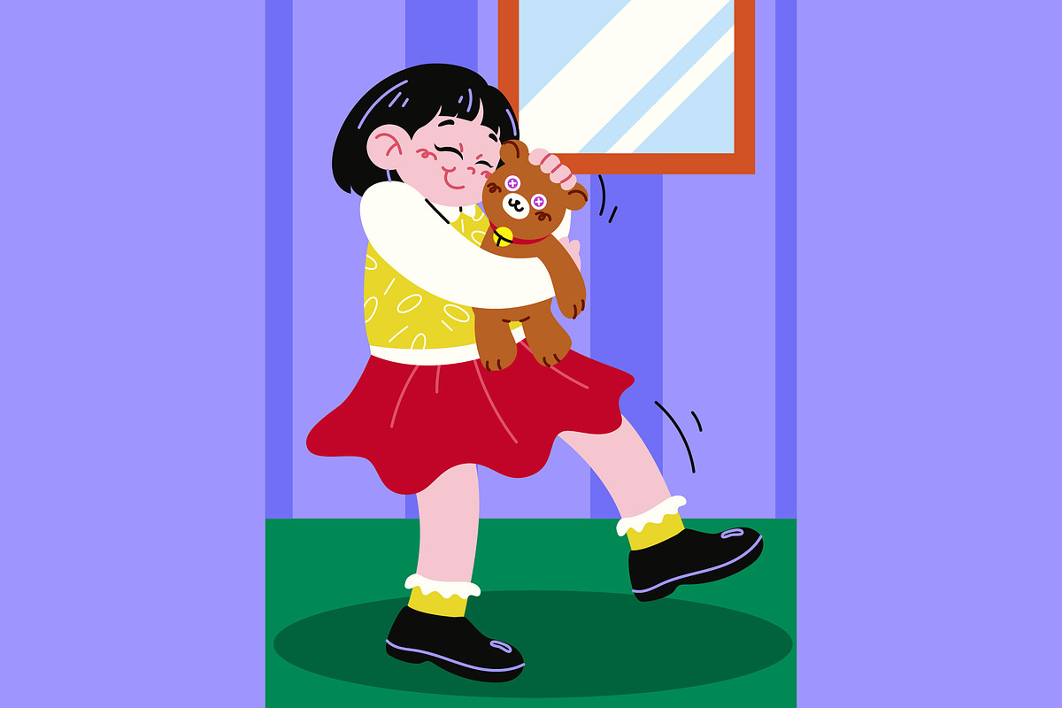 Girl And Her Doll Full Illustration, an Illustration by graphicook