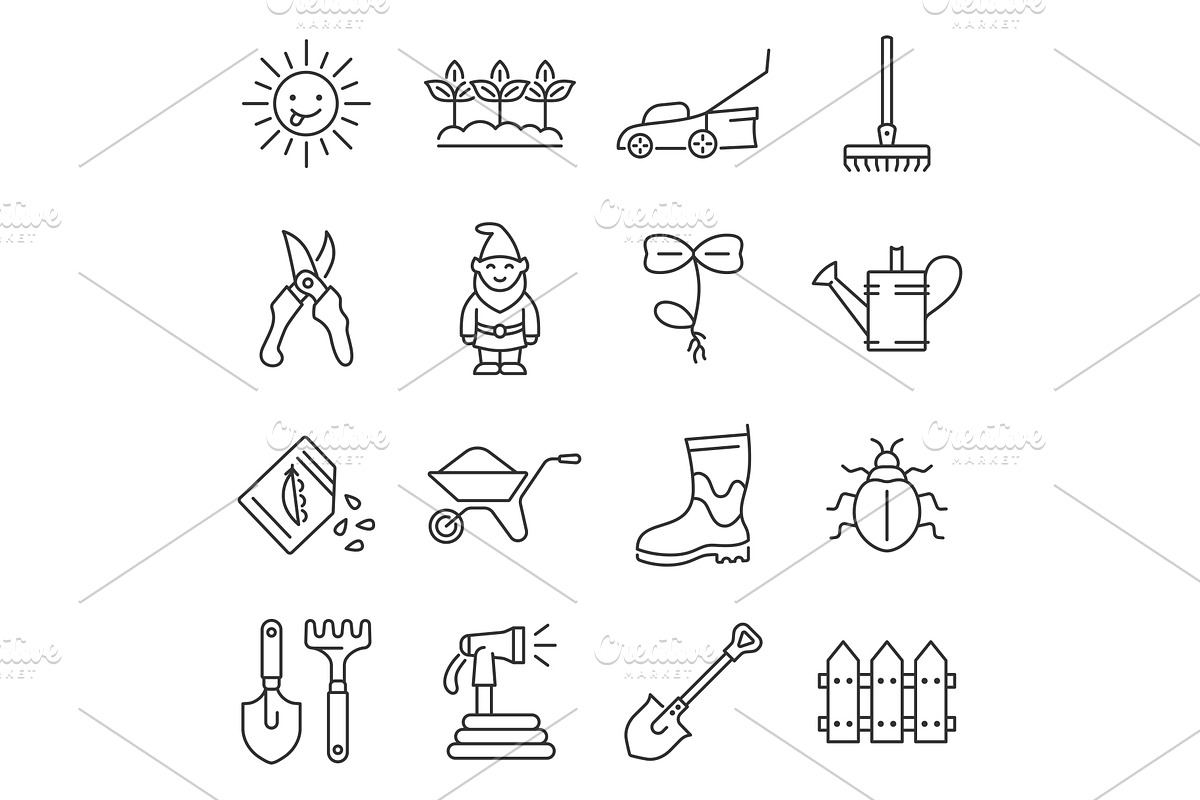 Gardening line icon set, an Outline Icon by ElineDesign
