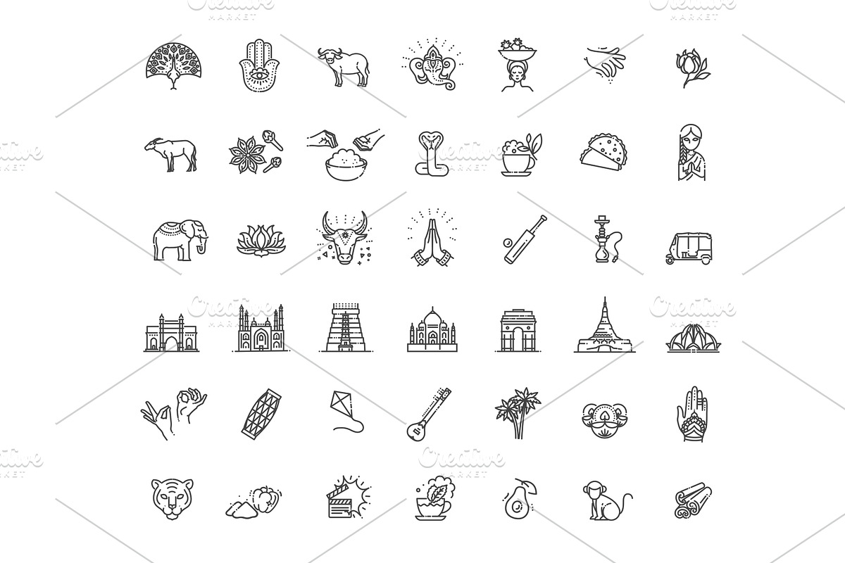 India icons set. Indian attractions, an Outline Icon by Tettygreen (Photo 1 of 2)